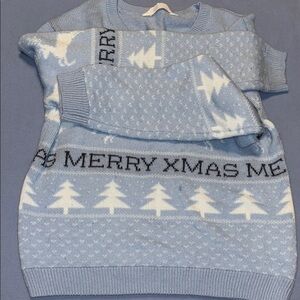 Blue Christmas Sweater with White Trees